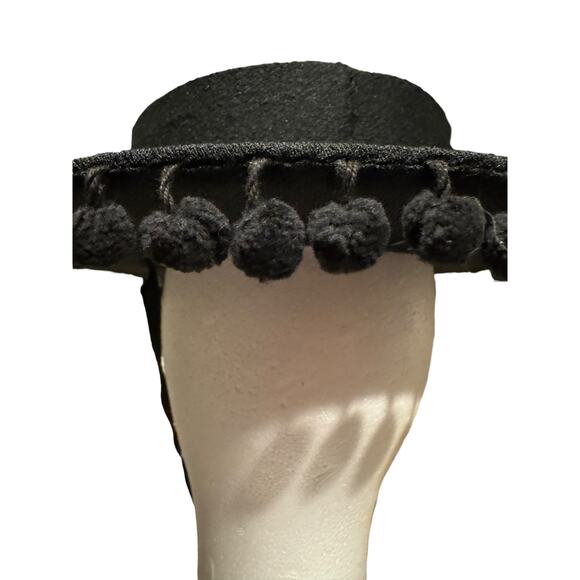 Vintage Black Cordobes, flamenco, Equestrian Hat with wide brim and pom poms - Picture 5 of 12